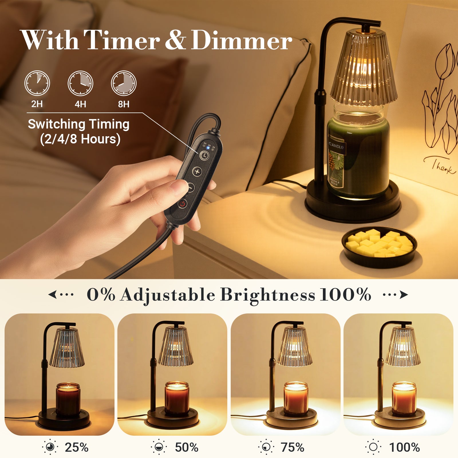 Candle Warmer Lamp with Timer for Yankee Candles, Black Wax Warmer with Dish for Wax Melts, House Warming Gifts New Home Kitchen Office Dorm Room Fall Decor, Birthday Gifts for Mom Women Men