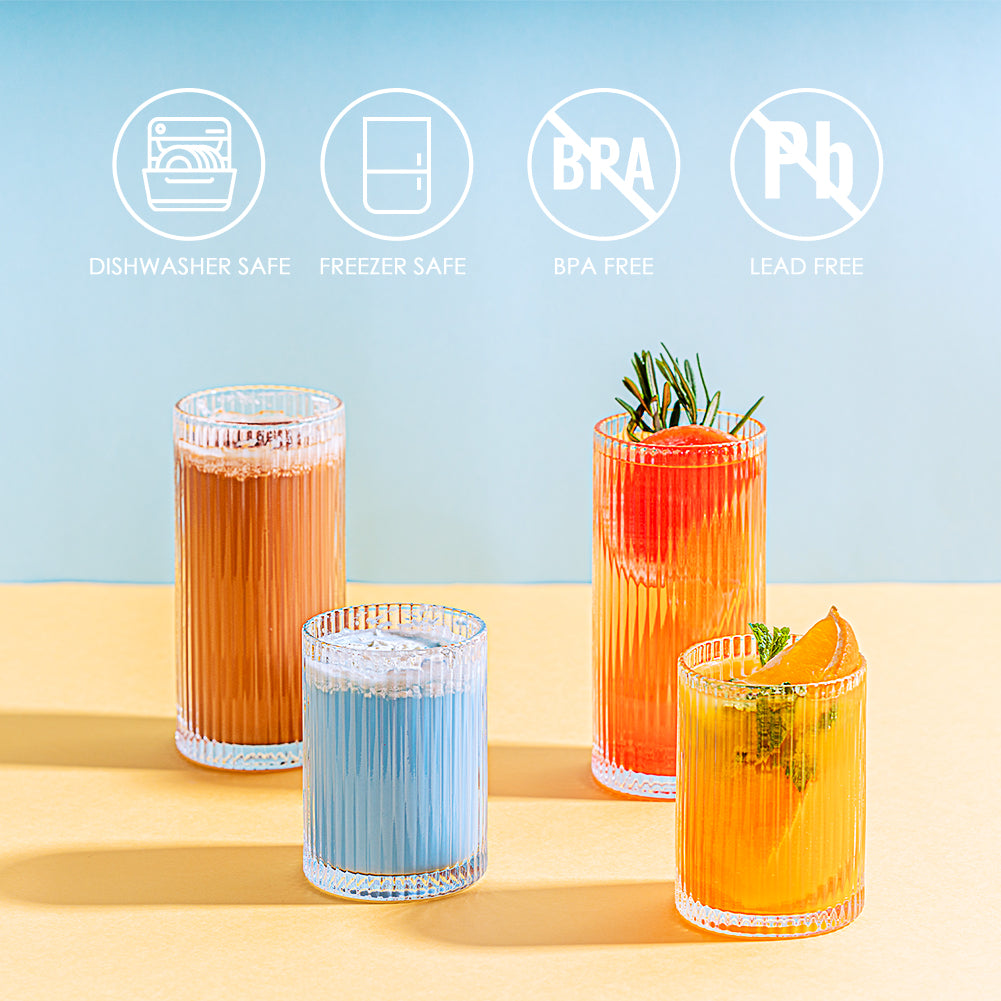 Combler 12.5oz Ribbed Glass Cups with Straws