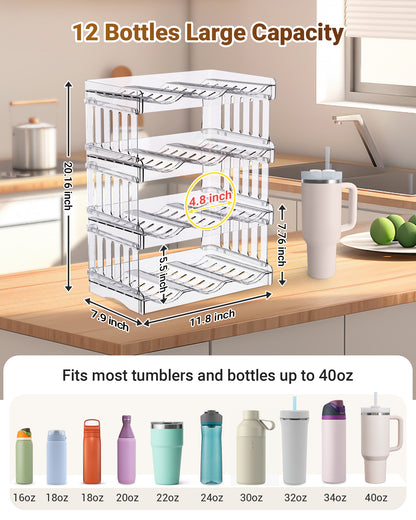 Large Tumbler Organizer for Stanley Cup 40 oz, Patented Kitchen Pantry Organizers and Storage for Stanley Cup Accessories, Stackable Water Bottle Organizer Holder Gifts 4Pack Large-12-bottle