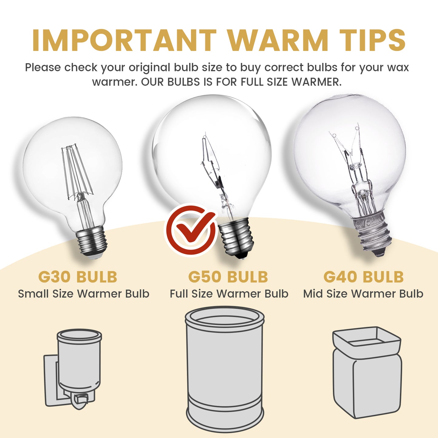 25 Watt Wax Warmer Bulbs, E12 Base G50/G16.5 Globe Bulbs, 4 Packs 120V