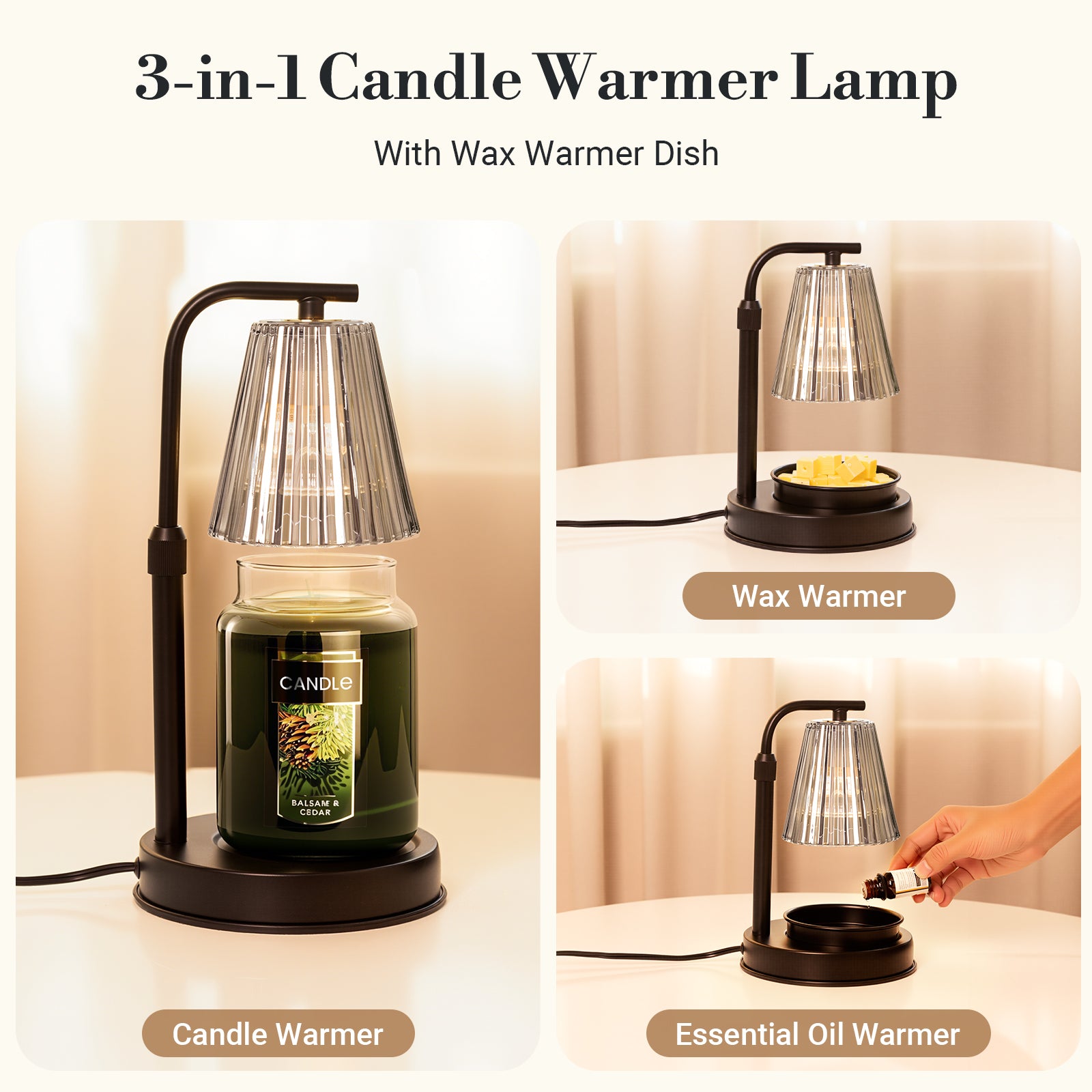Candle Warmer Lamp with Timer for Yankee Candles, Black Wax Warmer with Dish for Wax Melts, House Warming Gifts New Home Kitchen Office Dorm Room Fall Decor, Birthday Gifts for Mom Women Men