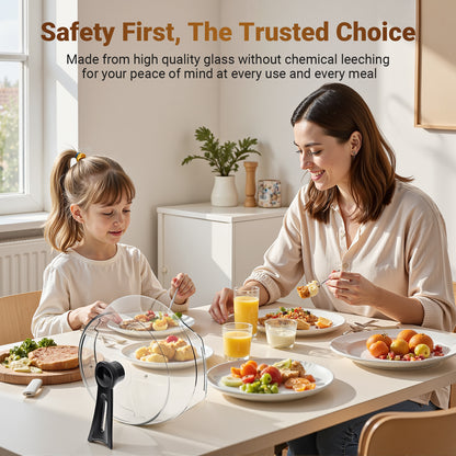 Glass Microwave Splatter Cover, Microwave Cover for Food with Standup Handle, Dishwasher Safe, Food Safe, Clear Microwave Plate Splatter Guard Lid with Vent Hole, House Essentials for Gift, 9.5inch