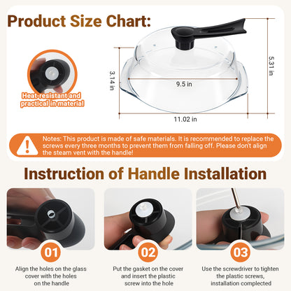 Glass Microwave Splatter Cover, Microwave Cover for Food with Standup Handle, Dishwasher Safe, Food Safe, Clear Microwave Plate Splatter Guard Lid with Vent Hole, House Essentials for Gift, 9.5inch