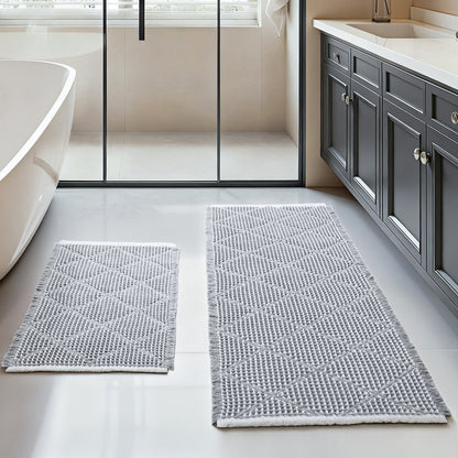 Waffle Bath Mat Set, Non Slip Bathroom Rugs Sets 2 Piece, Ultra Absorbent Long Bath Rug Runner for Bathroom Decor, Machine Washable Boho Mats, Grey & White, 20"×47" Plus 18"×30"
